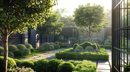 Modern backyard garden in home, feuturing beautiful sitting place