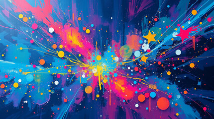 Chromatic Burst, An Energetic and Abstract Symphony of Colors and Shapes