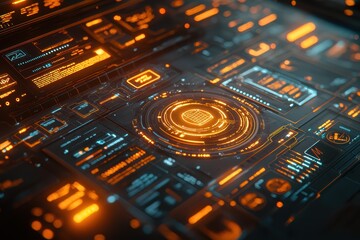Fototapeta premium Digital financial documents in high fidelity technological innovation data visualization digital space futuristic design
