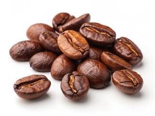 Naklejka premium a close-up shot of a pile of roasted coffee beans, revealing their rich brown color and textured surface