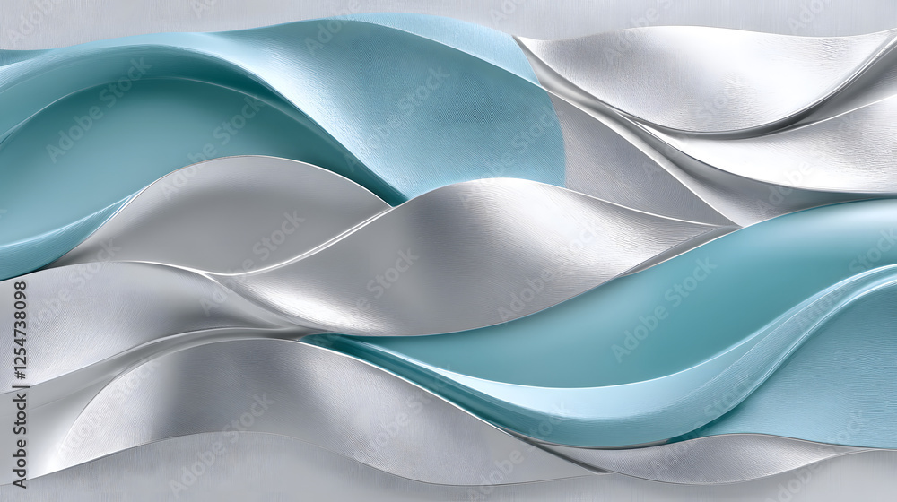 Poster white and blue wave pattern on white background with soft turquoise accents creating a calming visua