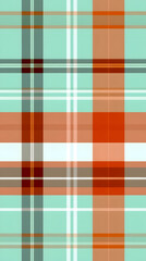 Colorful plaid pattern in teal, orange, and white suitable for fabric design or interior decoration