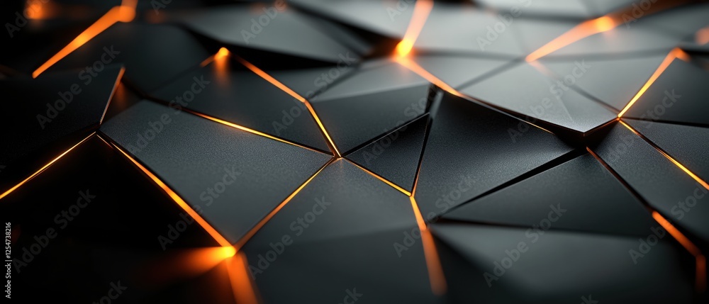 Poster abstract dark geometric background with glowing orange lines forming a polygonal structure