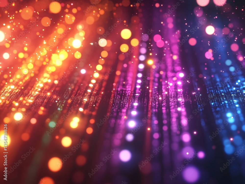 Poster abstract light particle background with colorful bokeh effect and blurred lines of light