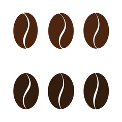 Coffee beans, hand-drawn, isolated on a white background, color graphic illustration, flat design, vector. A set of icons for decoration, labels, and design. Brown aromatic ingredient of a hot drink