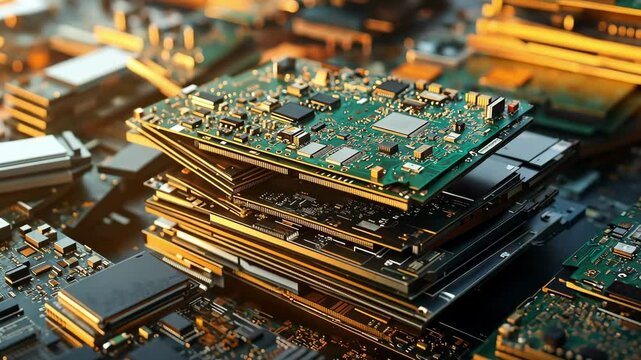 Stack of broken computer circuits for mass production, End of life renewable energy hardware	