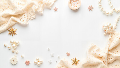 Fototapeta premium Elegant pearl and lace wedding decoration, sophisticated ambiance