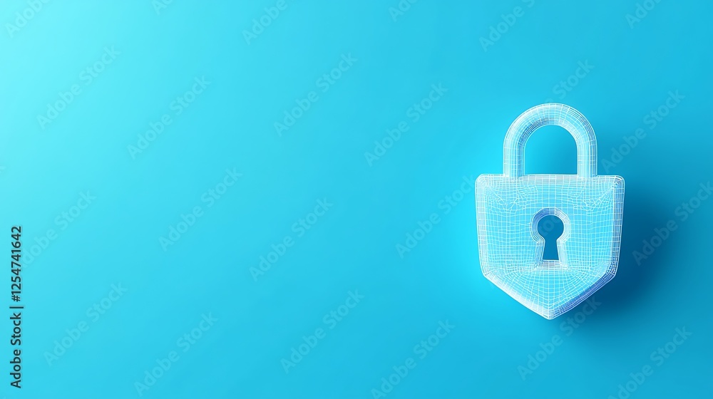 Poster 3d abstract digital lock icon on bright blue background representing security and protection concept