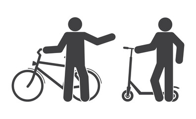Fototapeta premium bicycle and kick scooter with person rider icon