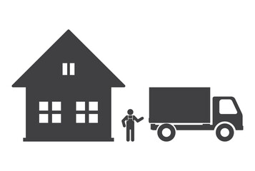 loader with truck car near house icon