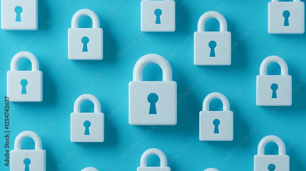 Poster blue background with white lock icons creating a stylish pattern for concepts of security and privac