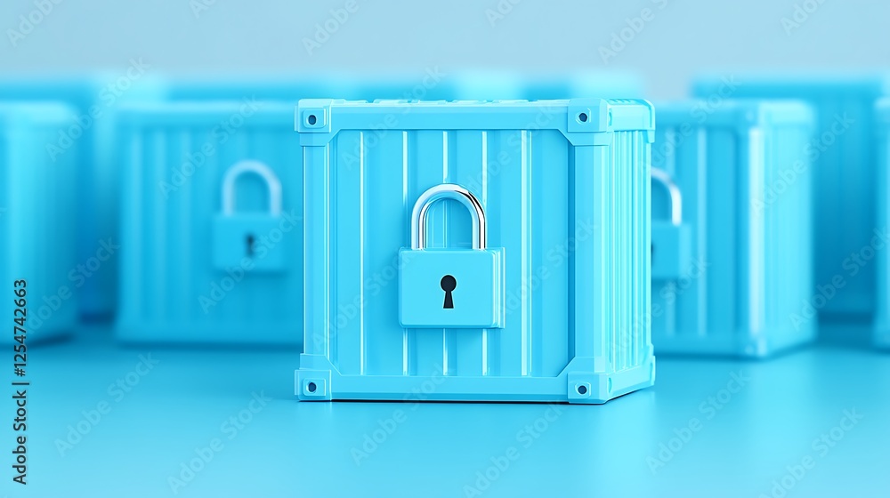 Poster blue containers with locks on a soft blue background illustrating security and protection concepts i