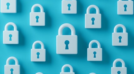 Blue Background with White Lock Icons Creating a Stylish Pattern for Concepts of Security and Privacy Protection