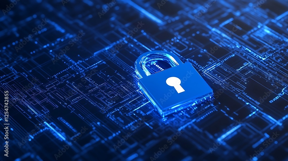 Aufkleber blue digital lock on data network background for security concept in technology and cyber protection
