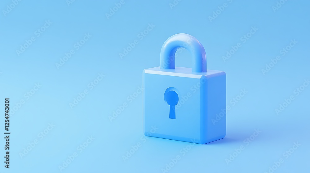 Poster blue lock icon representing security and protection in digital and physical spaces