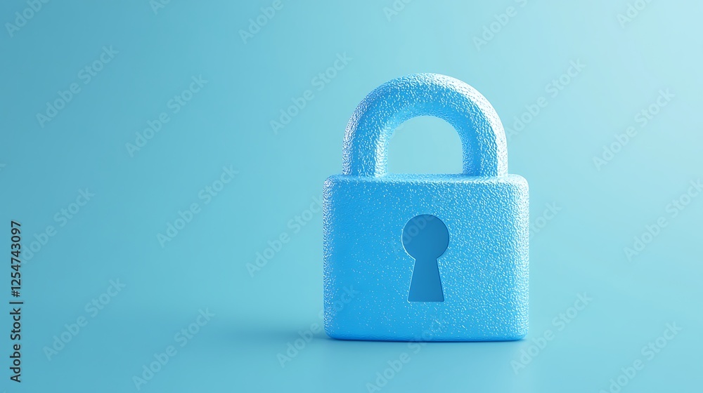 Poster blue lock on blue background symbolizing security and protection in digital and physical spaces