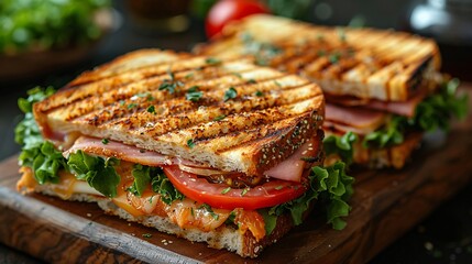 Grilled and pressed toast with smoked ham cheese