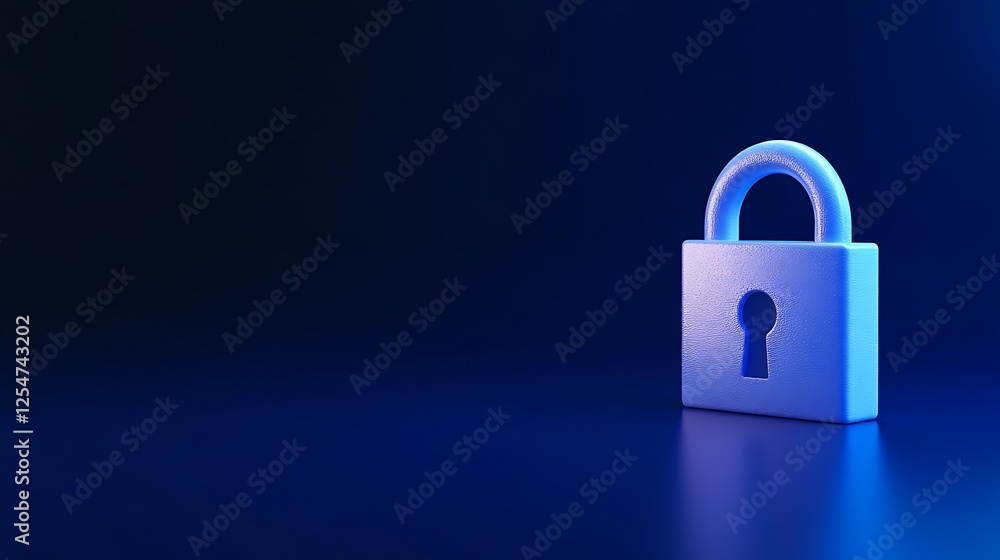 Poster blue lock with keyhole on dark blue background for concepts of security and protection in digital sp