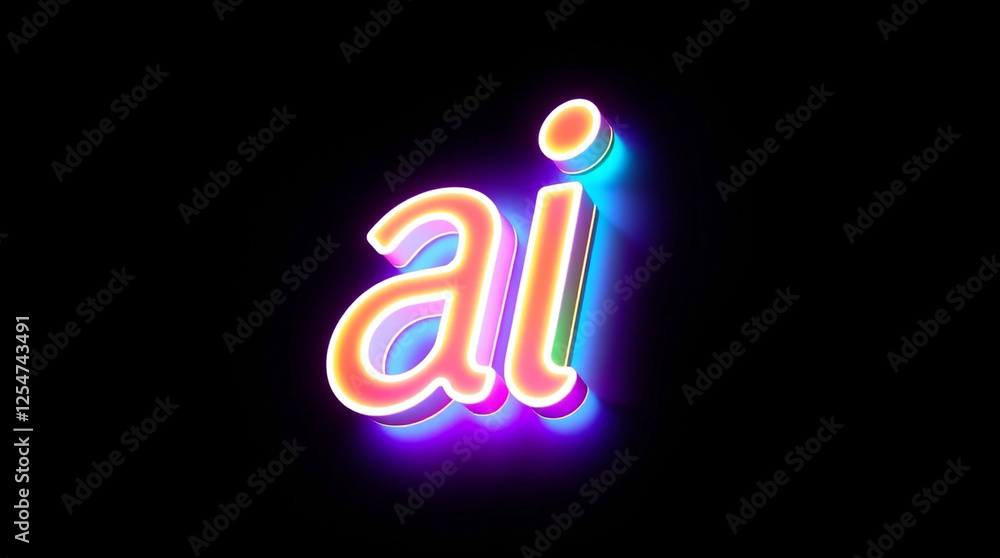 Aufkleber illuminated ai text with neon glow effect on dark background