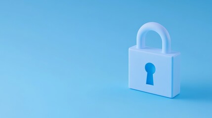 Blue padlock on a blue background representing security, safety, and protection in a minimalist design style