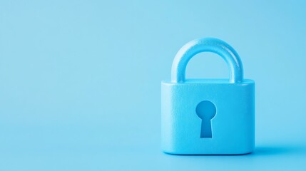 Blue padlock on a pastel blue background symbolizing security and protection for digital and physical assets
