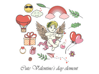 Fototapeta premium Hand draw love symbols and elements of valentines day cute doodle art