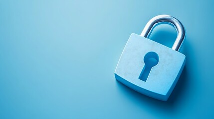 Fototapeta premium Blue Padlock on a Solid Light Blue Background Representing Security, Protection, and Privacy Concepts