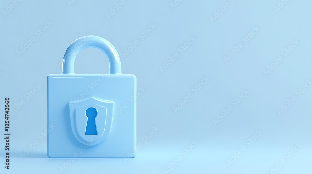 Poster blue padlock on soft blue background symbolizing security and privacy in digital and physical enviro