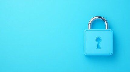 Blue padlock on bright turquoise background symbolizing security, safety, and protection in digital context