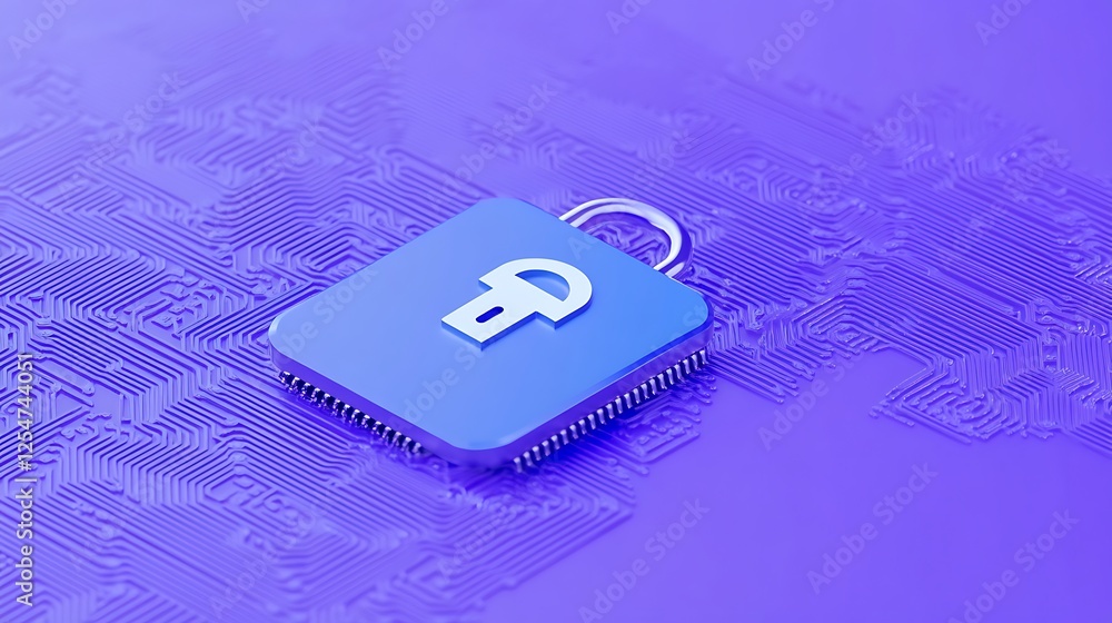 Aufkleber blue padlock symbolizing digital security over a vibrant technology background with circuit patterns