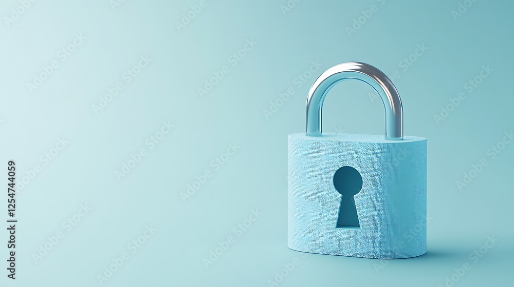 Poster blue padlock symbolizing security and protection on a soft blue background for digital content and d