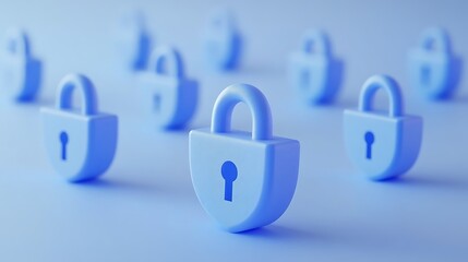 Blue padlocks arranged on a soft blue background symbolizing security, protection, and digital safety concepts