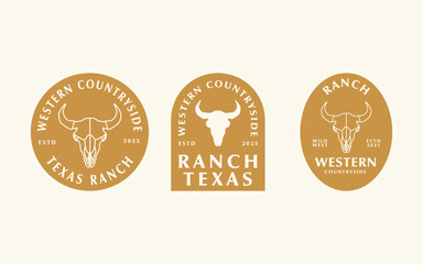 set western ranch badge design, bison skull logo template