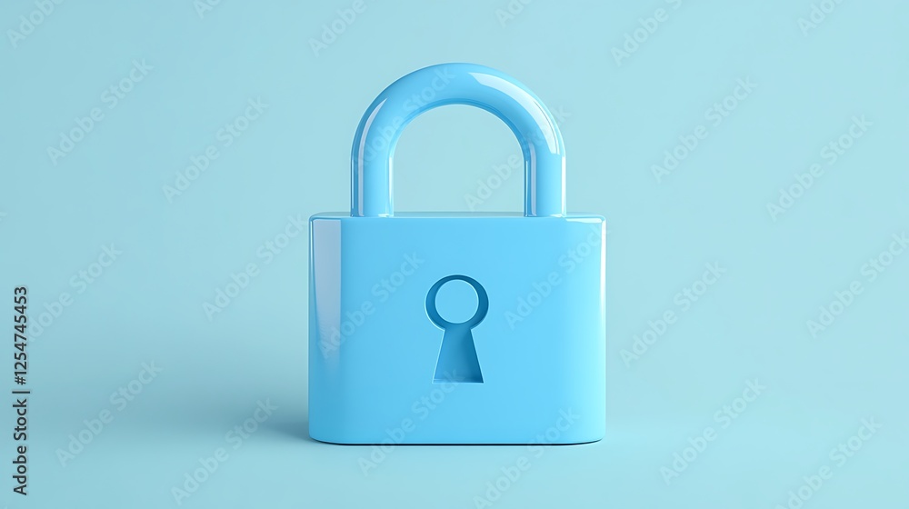 Poster bright blue padlock on soft blue background representing security and protection in digital and phys