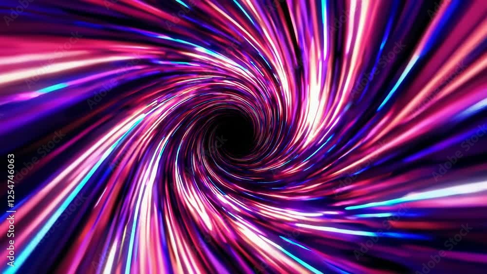 Poster vibrant light vortex with neon colors swirling into darkness, abstract motion and color concept