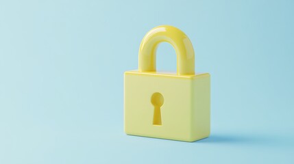 Fototapeta premium Bright Yellow Padlock on Soft Blue Background, Symbolizing Security and Protection in Digital Age