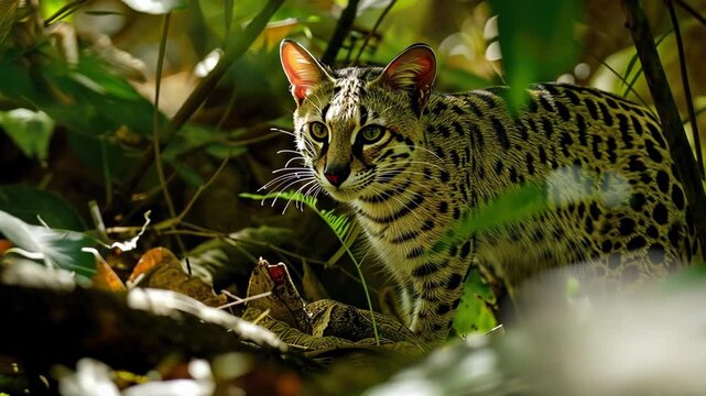 Elusive genet stealthily exploring the dense undergrowth of an african forest AI