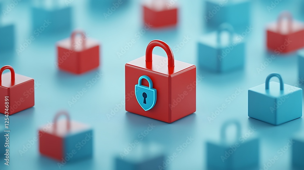 Aufkleber colorful abstract representation of security and protection with locks in a digital environment