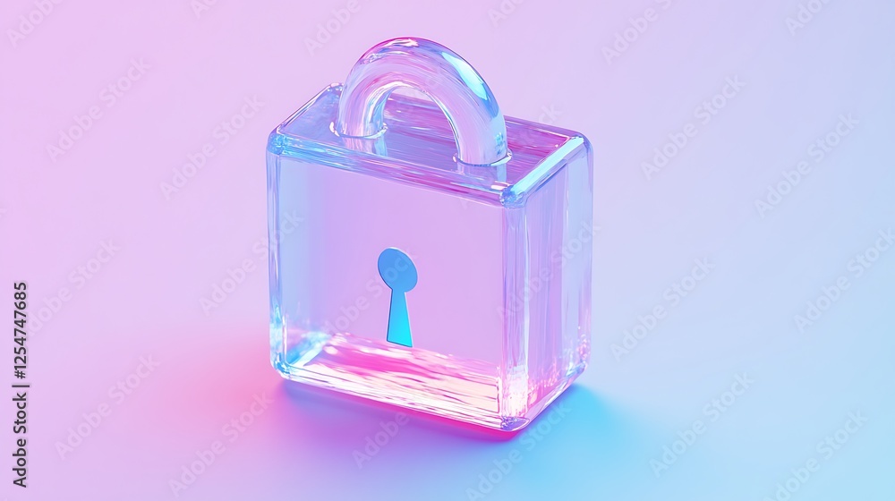 Poster colorful transparent lock with keyhole on gradient background for security and privacy concepts