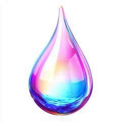 Iridescent Water Drop with Colorful Reflections and Bright Highlights on a Clean Background