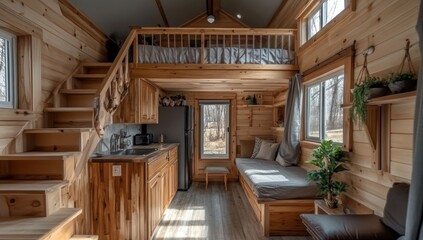 Cozy Wooden Tiny House Interior Design: Rustic Charm and Efficient Space