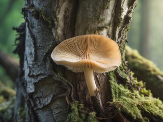Fototapeta premium a close up of a mushroom growing on a tree