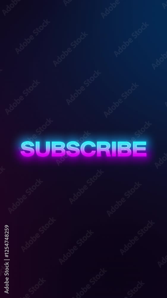 Poster vertical video animation of subscription title animation in neon blue and neon magenta on a dark bac