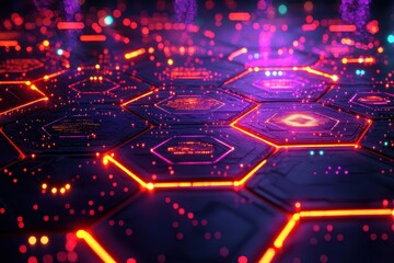 Obraz premium Innovative blockchain network visualization digital realm graphic design futuristic environment abstract viewpoint connectivity concept