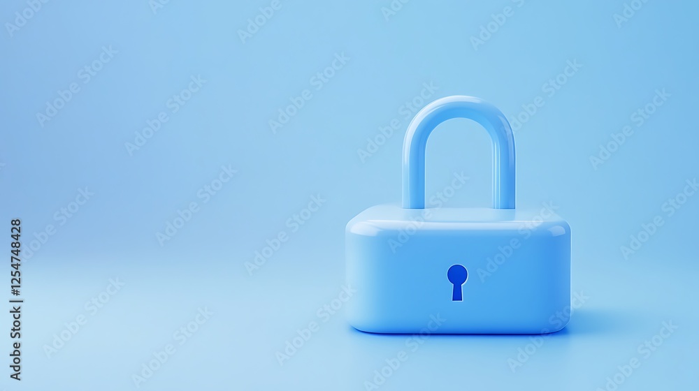 Poster demonstration of a blue padlock isolated on a soft blue background representing security and protect