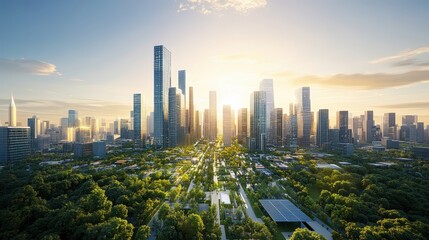 A city with a large green park in the middle