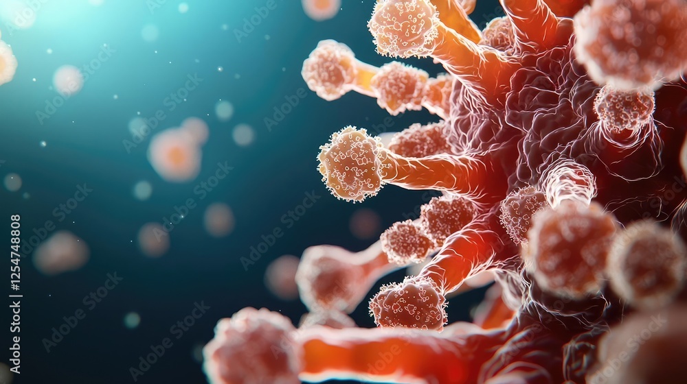 Poster marine environment microscopic idea. close-up view of a virus with detailed structures and vibrant c