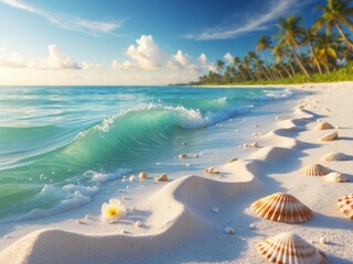 Serene beach scene with turquoise ocean waves