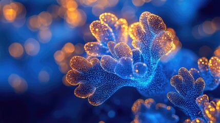 Ocean conservation microscopic concept. Vibrant underwater coral with beautiful blue and orange hues, showcasing marine life.