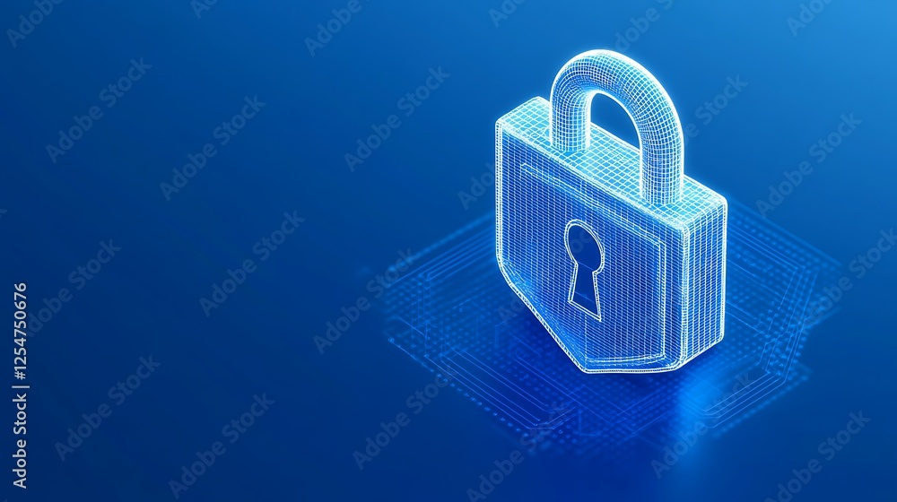 Aufkleber digital lock illustration with keyhole and network background in blue color palette for cybersecurit